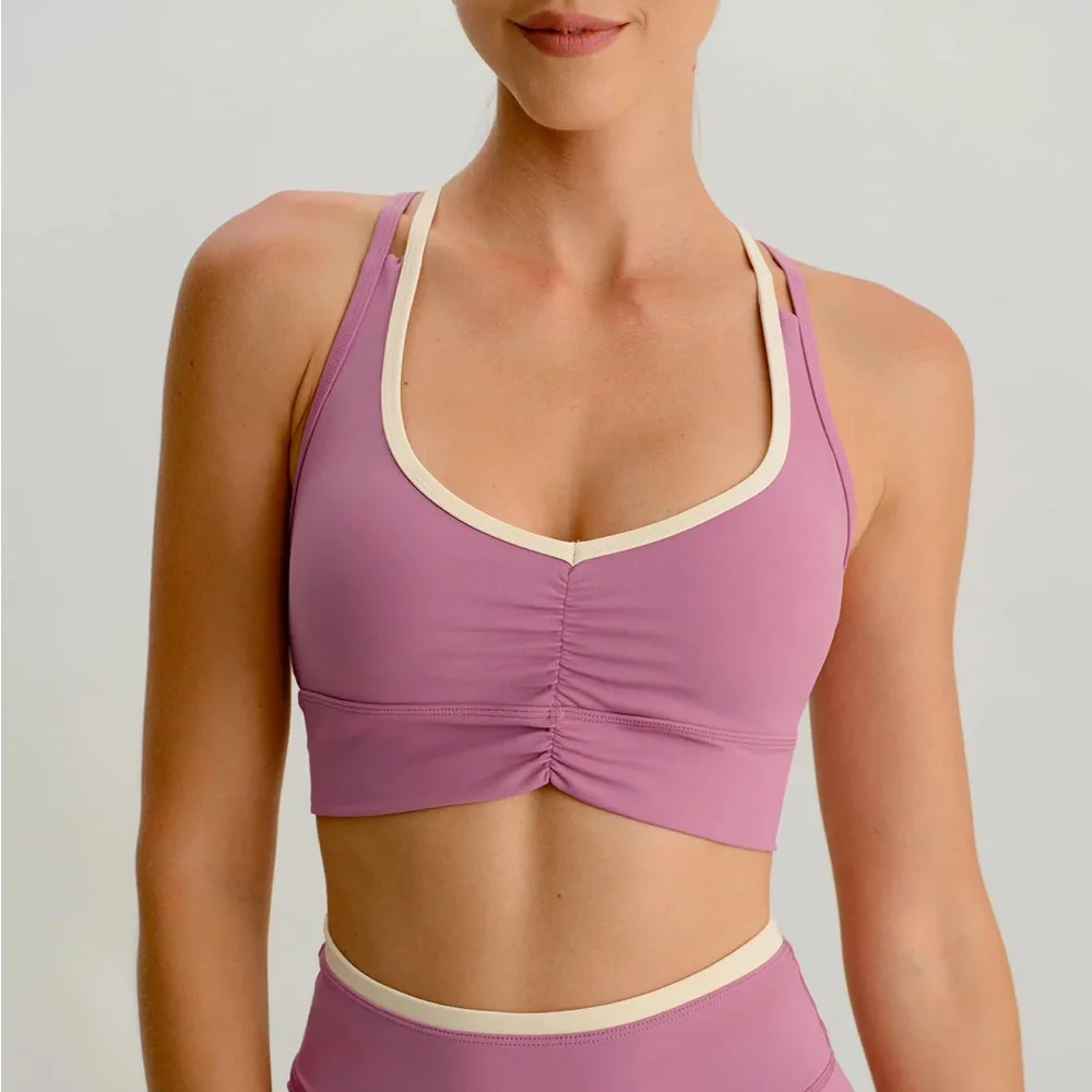 Berlook Activewear Pink V Neck X Cross Sports Bra